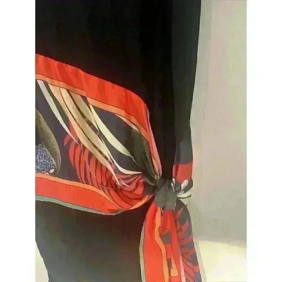 Zara Collection Black Cotton Dress Contrasting Colorful Scarf Midi Size Small - Picture 9 of 11